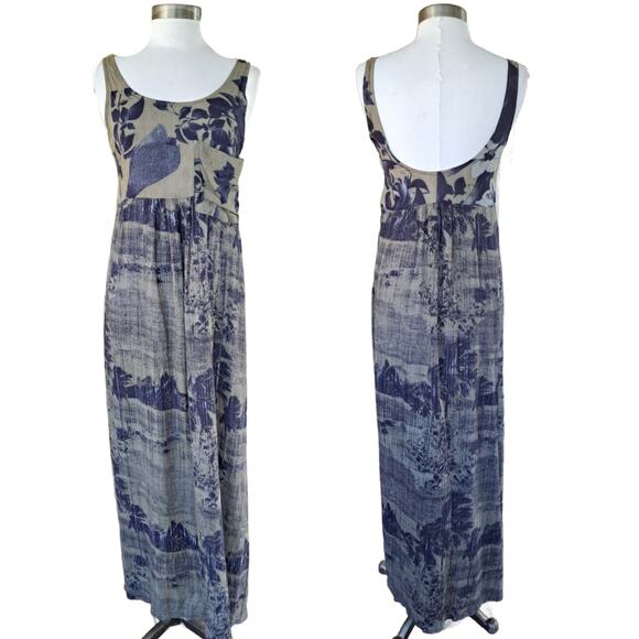 OSKLEN Dresses & Skirts - OSKLEN Sleeveless Maxi Dress Size Small Navy Blue Khaki Floral Viscose